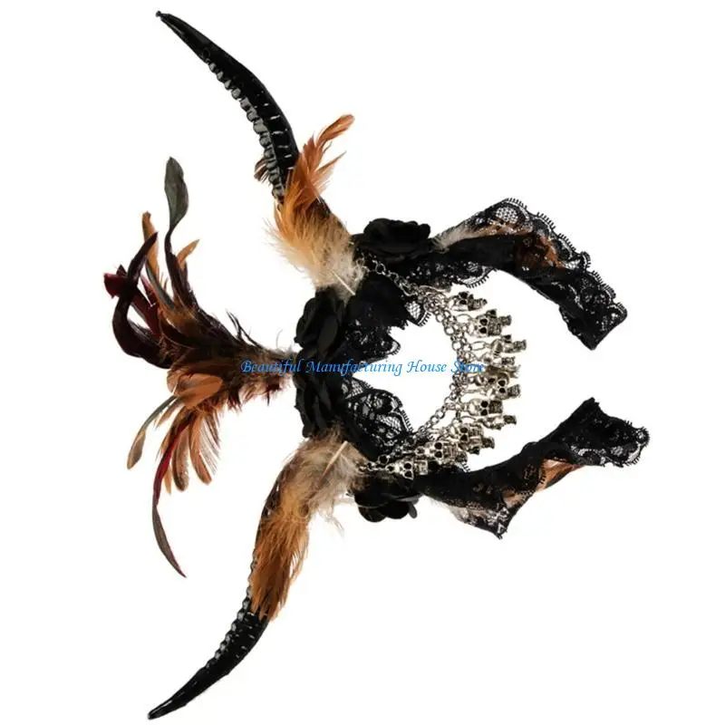 

E56a Ролевая черепа цепь рог Horshoop для косплей -вечеринки на хэллоуин декоры костюмы взрослые маскарады