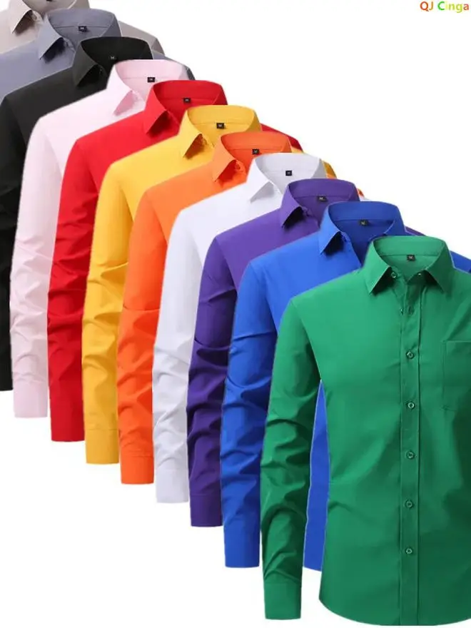 

Men's Pure Color ket Long Sve irt Loose Fit Casual Wear Youth Autumn Season Regular Length Button Closure