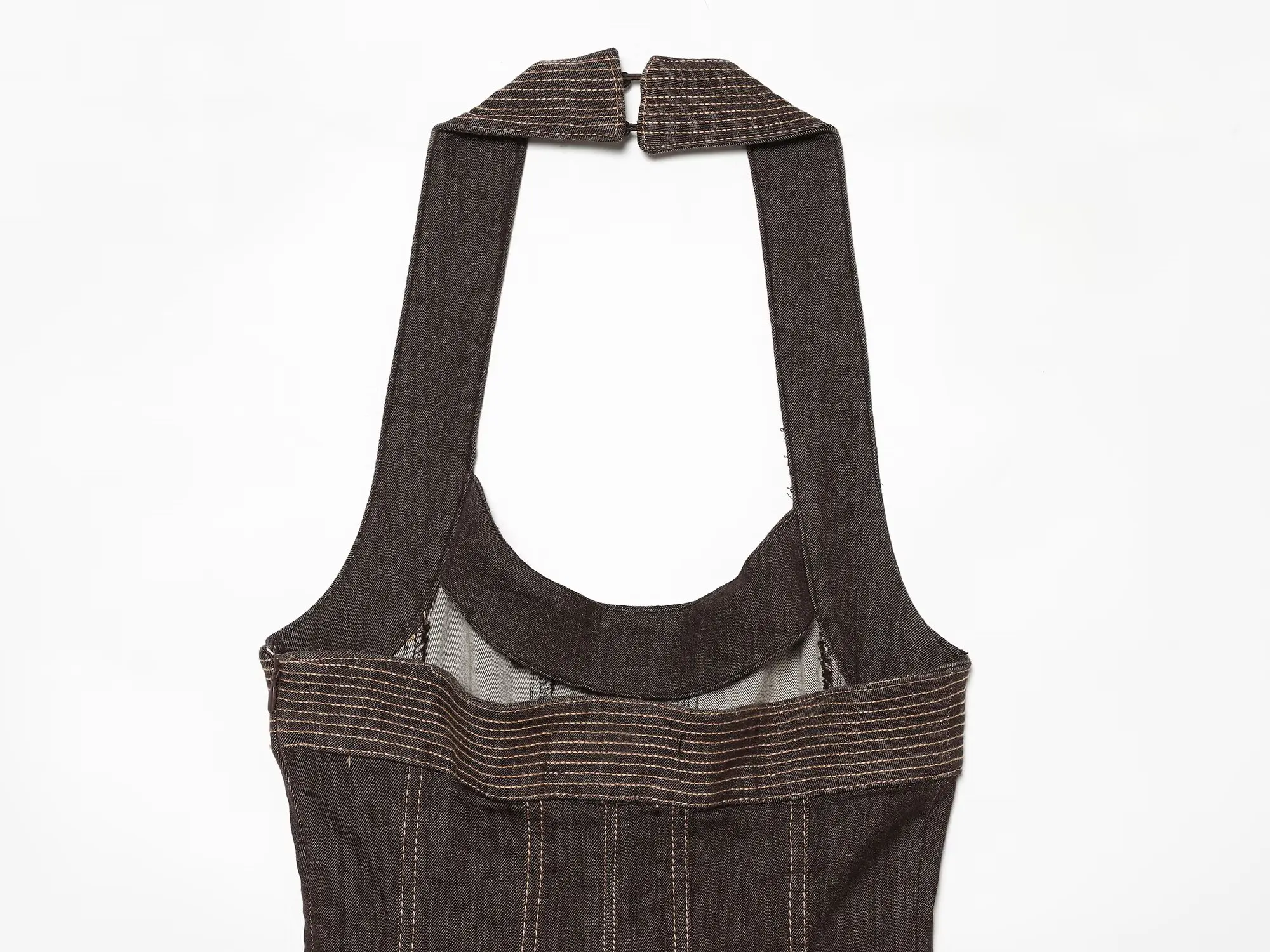 Damen Sexy Rückenfreies Neckholder-Kleid, Modisches Ärmelloses Einfarbiges Kleid, Elegantes Schlankes Sommerkleid in Braun – Detail 7