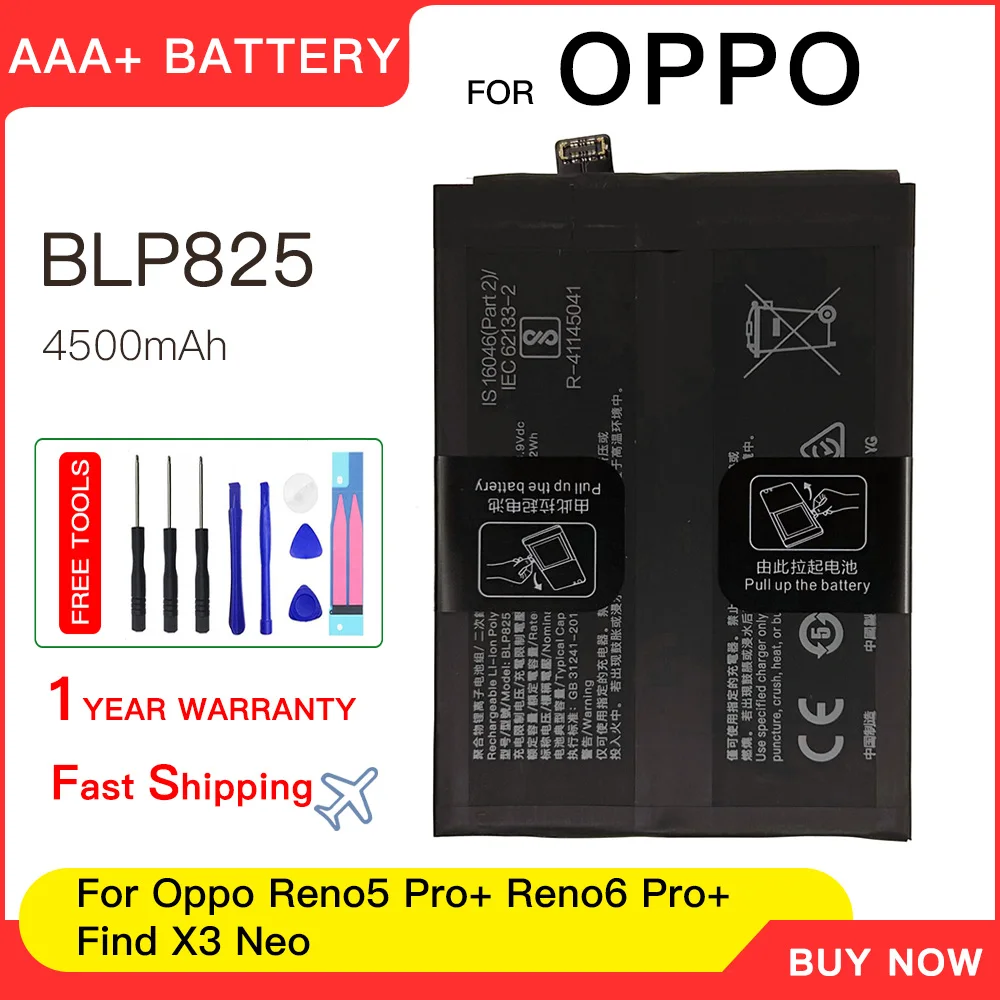 Genuine Battery 4500mAh BLP825 Mobile Phone Battery For OPPO Reno5 Pro+ 5G/Reno6 Pro+ 5G Portable Batteries batteria+Free tools