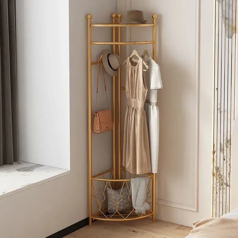 Creative Basket Clothes Rack Floor Standing Minimalist Golden Carousel Wardrobe Hanger Bedroom Percheros Pared Furniture Home