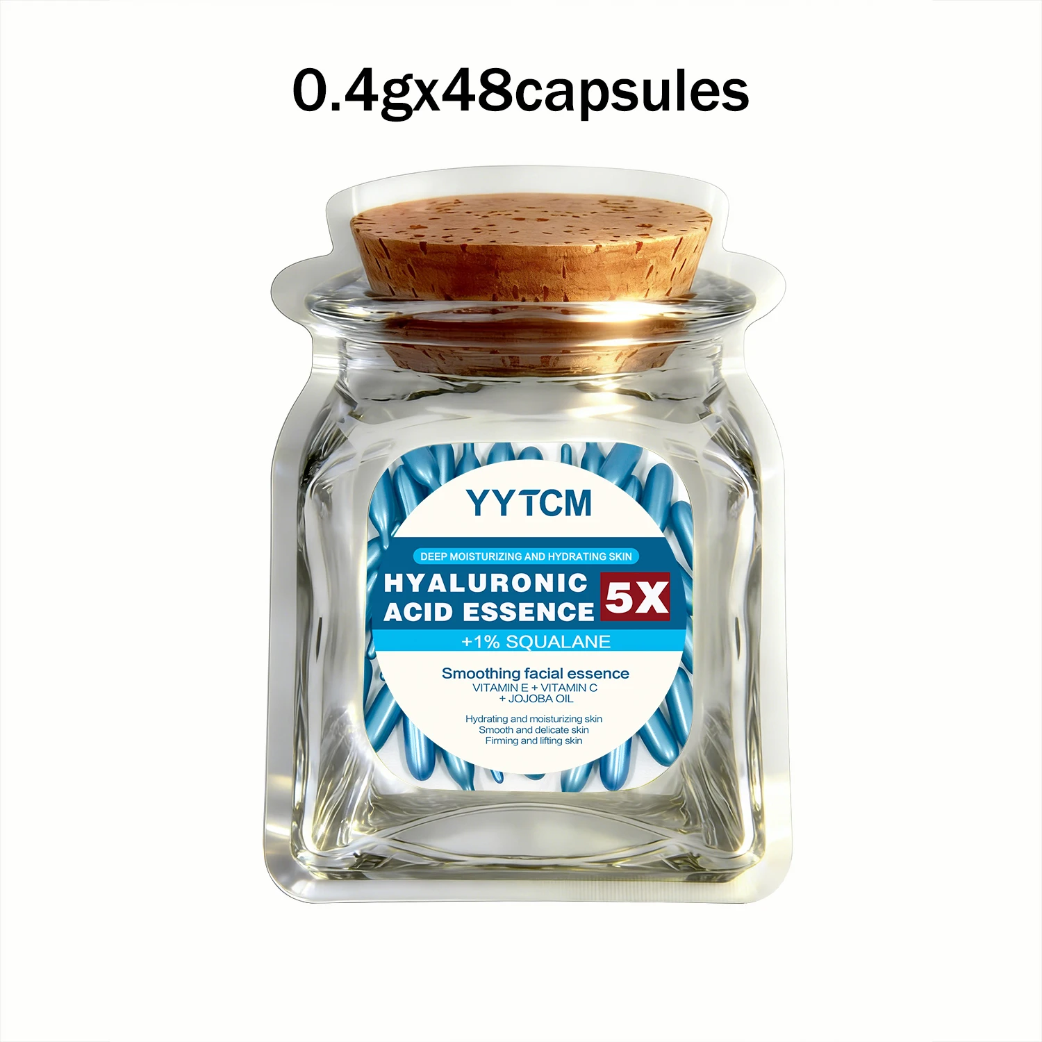 Hyaluronzuur diep hydraterende capsule-essentie, diep hydraterende en verhelderende huidessentie (0,4 g x 30 capsules)/zak -1 zak