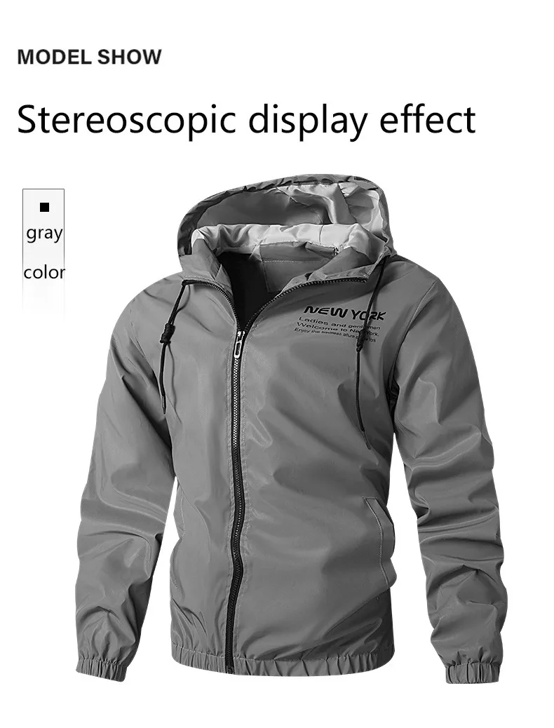 Night Reflective Jackets Men Double Fabric Waterproof Windbreaker Hooded Jacket Man Hip Hop Cycling Sports Zipper Coats Outwear