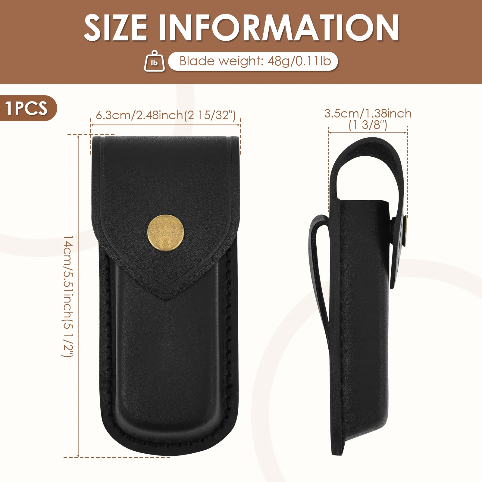 Leather Pocket Knife Sheath 5.51" Multitool Pouch Folding Knife Belt Sheath with Snap Closure Multitool Case for Folding Cutter view 2