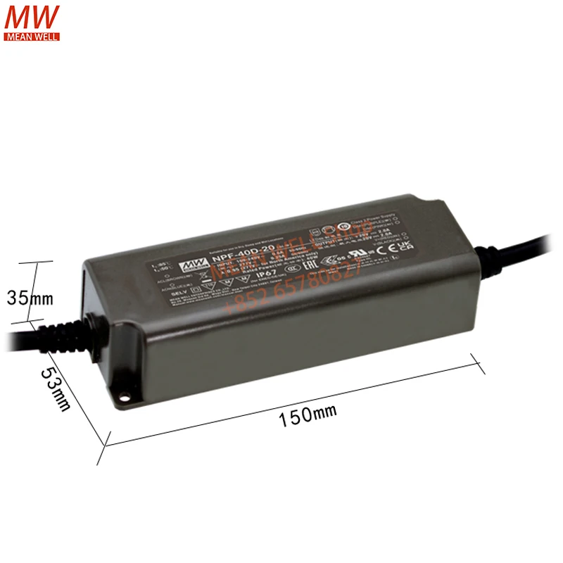 MEAN WELL Waterproof Power Supply 40W Single Output LED Driver NPF-40D-12 NPF-40D-15 NPF-40D-24 NPF-40D-36 NPF-40D-48 NPF-40D-54