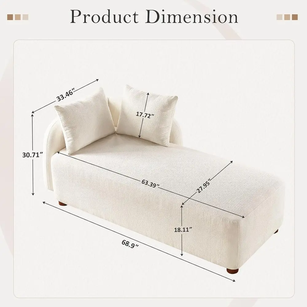 Oversized Chenille Beige Chaise Lounge Chair with Throw Pillows for Comfortable Reading and Sleeping in Living Room or Bedroom