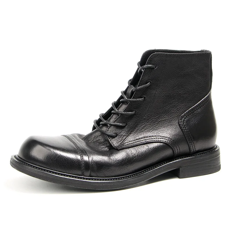 New Male Footwear Fashion Lace-Up Men Casual Round Toe Real Leather Boots Fashion Cool Genuine Leather Man Boots Winter a104