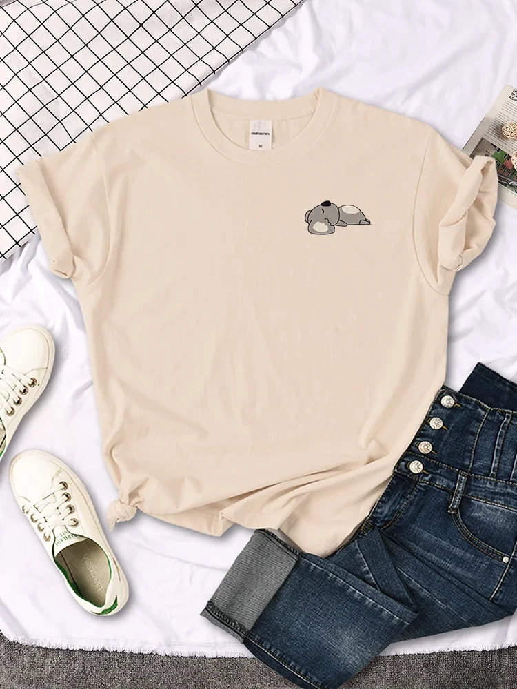 Woman T Shirt Koala Lying Flat on The Ground Sleeping Print  Street Oversize Tshirt Fashion Oversize Top Sport New Women T-shirt