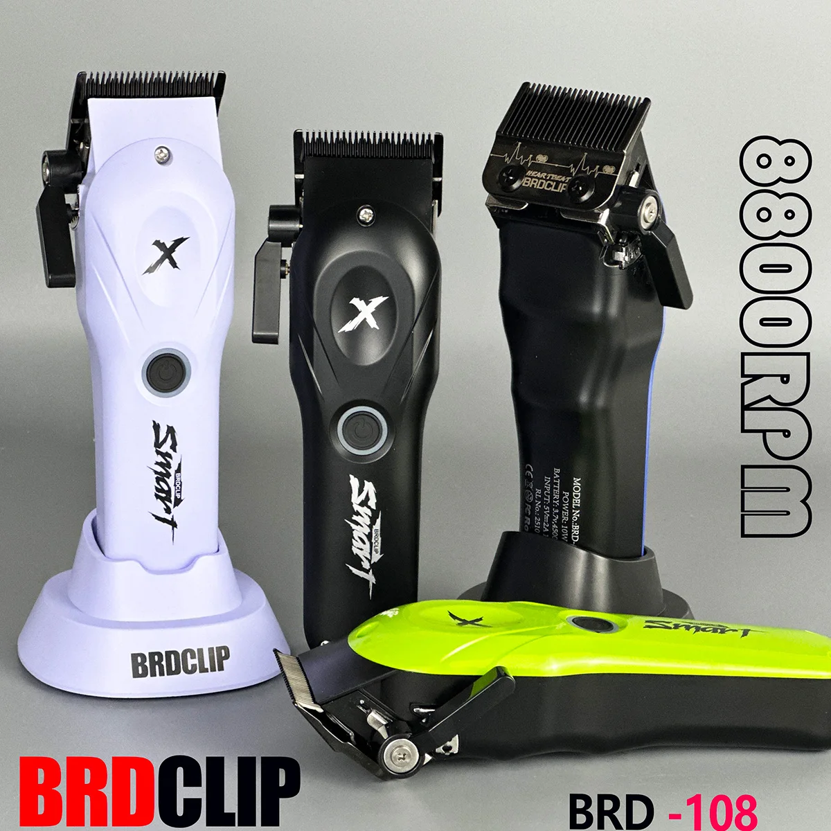 

BRDCLIP Professional Barber Electric Hair Clipper 8800RPM Base Charger Purple BRD108 Hair Trimmer DLC FADE H Blade Salon Machine