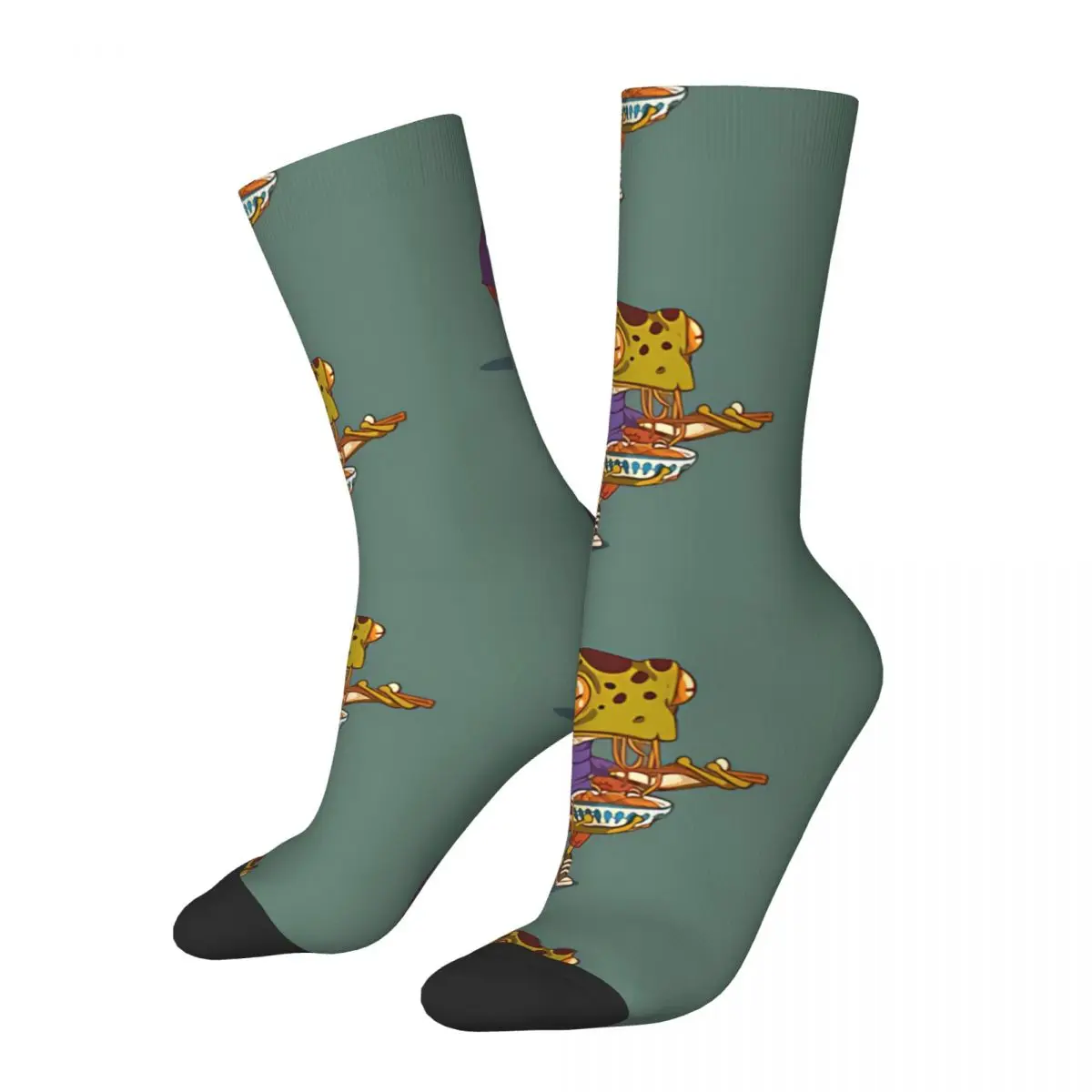 Retro Eating Ramen Noodles Crazy Men's Socks Frog Animal Unisex Harajuku Seamless Printed Funny Novelty Crew Sock Boys Gift