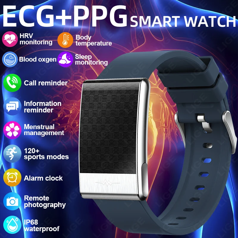 

LIGE No Screen Smart Bracelet Sports ECG+PPG Heart Rate Blood Pressure Stress Temperature Waterproof SOS Screenless Smart Watch