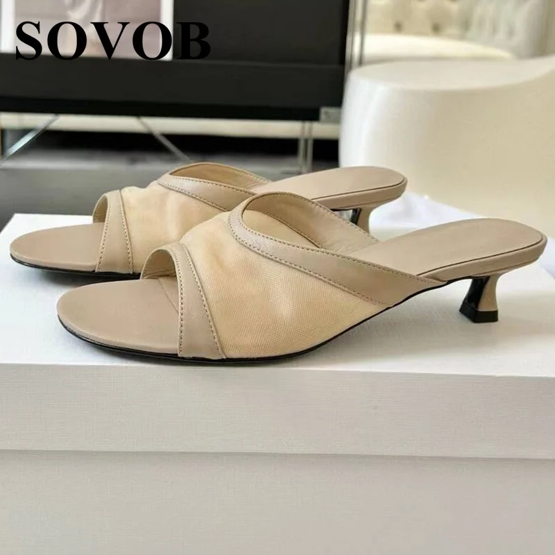 

Летние сетчатые Слиперы на тонком каблуке с изображением кошки, женские круглые римские тапочки в британском стиле, универсальные туфли, 2024