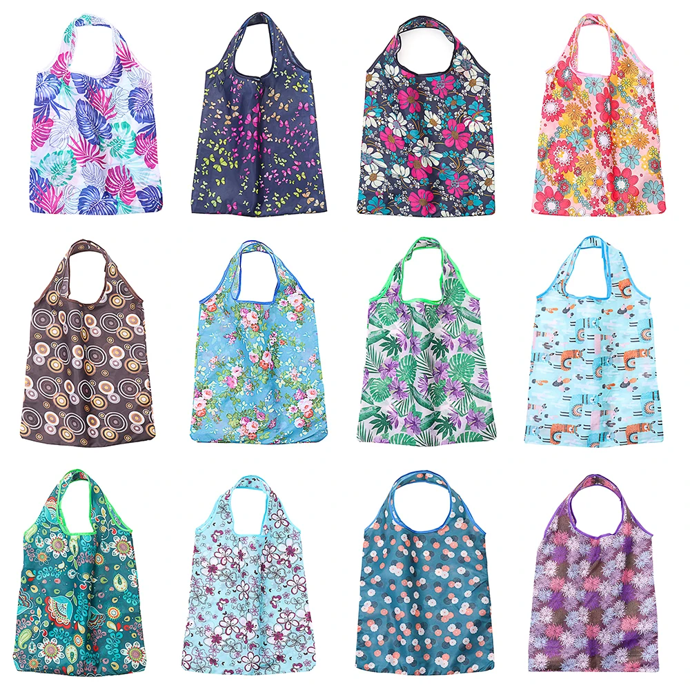 Bolsas de compras ecológicas, bolsa de almacenamiento de poliéster, plegable, reciclable, reutilizable, suministro para el hogar y la vida, 26 estilos