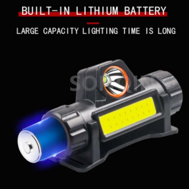LED Headlamp 2-Mode USB Rechargeable Powerful Headlight IP66 Waterproof 18650 Head Torch Camping Fishing Lantern