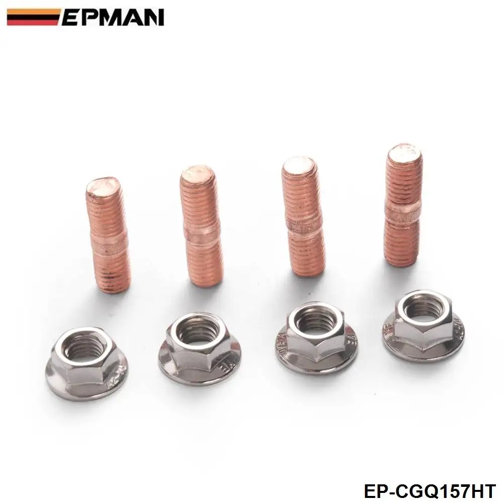 EPMAN Sport M10 x 1.50 Threaded Turbo Studs Kit Flange Nuts High Strength T3 T4 T6 Set of 4 EP-CGQ157HT