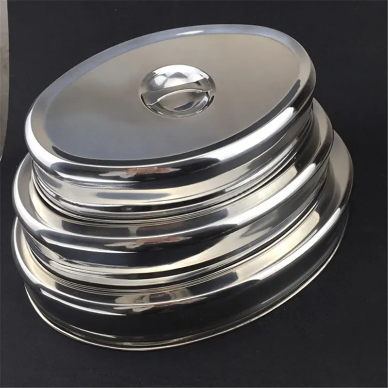 oval stainless steel Western restaurant thick round sushi steak lid cover baking pan wok cap kitchenware food lid stove cover