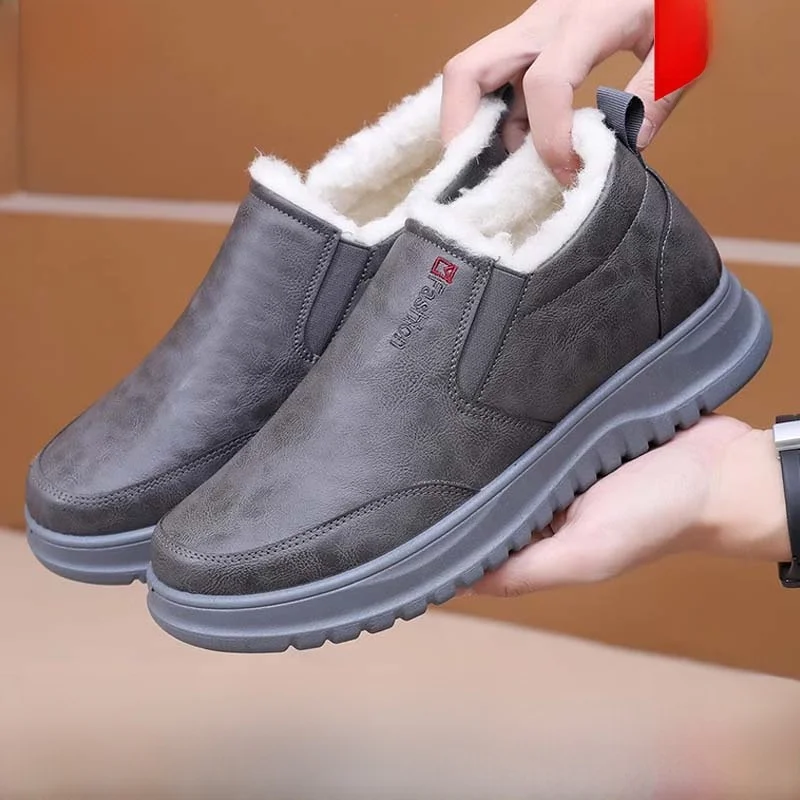

New Winter Men's Leather oes Fce Lined Thiened Warm Cotton Casual Soft Bot Anti Slip Waterproof Warm Snow Boots