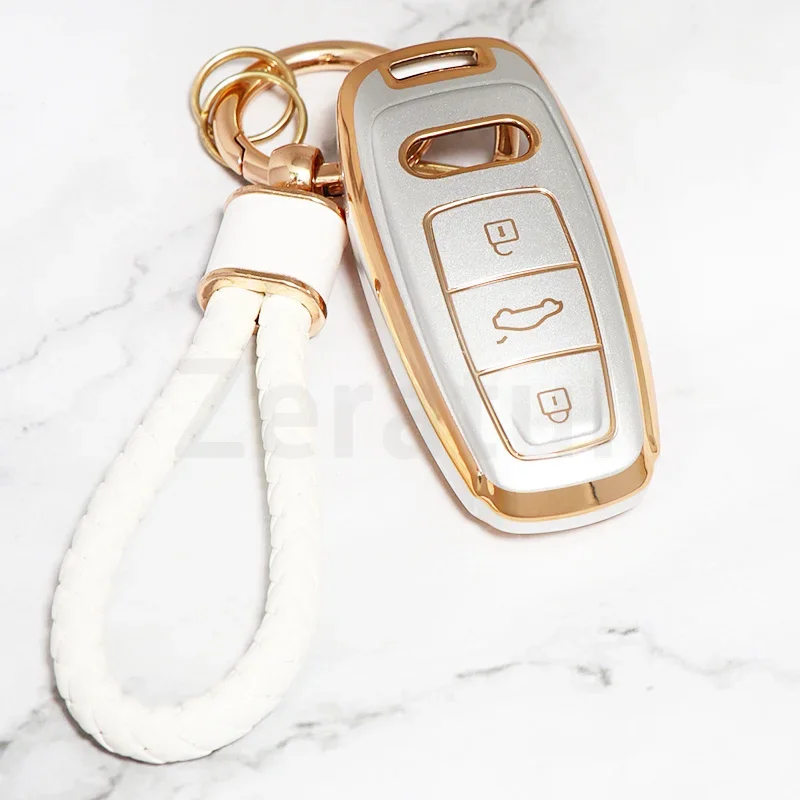 3 Buttons Remote Key Fob Case Cover for Audi A6 A6L A7 A8 A8L A3 E-tron 55 Q7 Q8 C8 2019 2020 2021 New Tpu Shell Accessories