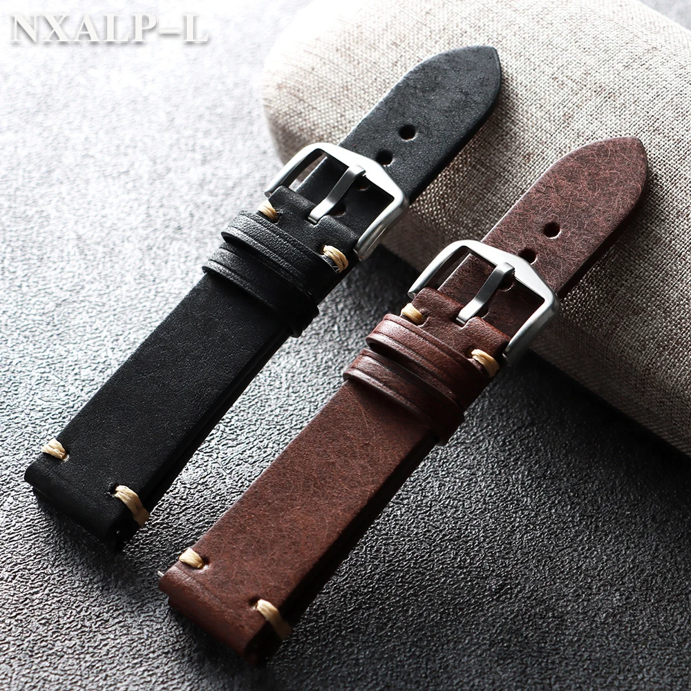 Vintage Calfskin Watch Band 18mm 19mm 20mm 21mm 22mm Handmade Stitching Genuine Leather Strap for Seiko for Omega Smart Bracelet image 2