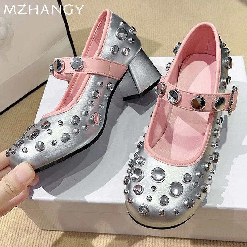 High Heels Women Mary Jane Shoes Autumn Fashion New Chunky Buckle Shoes Women 2024 Trend Dress Shoes Pumps Sandals Mujer Zapatos