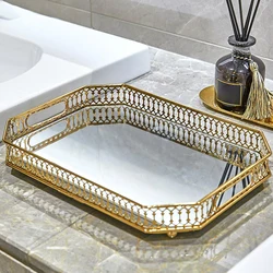 Crystal Mirrored Storage Tray Organizer Storage Candies Fruit Serving Plate Metal Tray Jewelry Vase Display Tray For Bathroom
