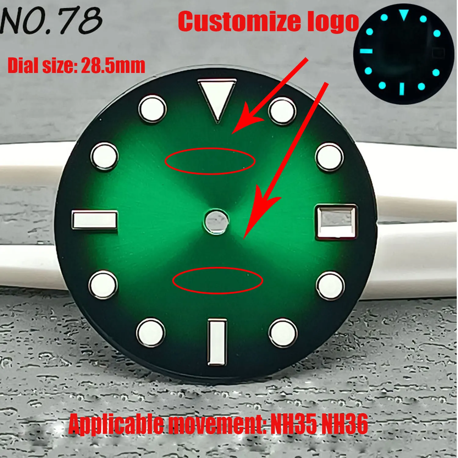 28.5mm Blue Super Glow in the dark Watch dial Mod Aseptic dial for NH35 Nh36 NH34 NH70 NH72 automatic movement watch accessories