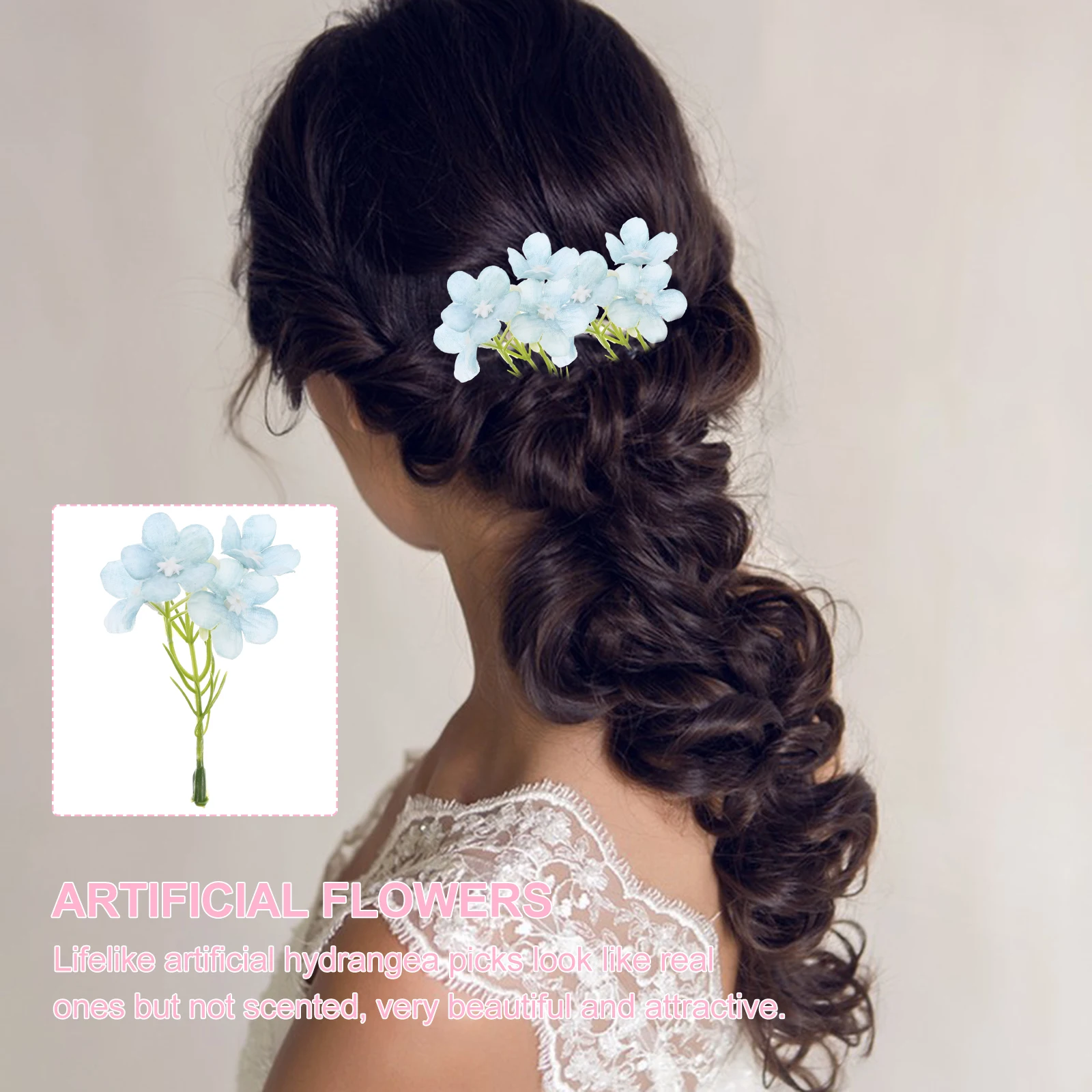 

20pcs Artificial Hydrangea Flowers Headpiece Wedding Decoration DIY Accessory Plastic Bouquet Bride Faux Flower Silk