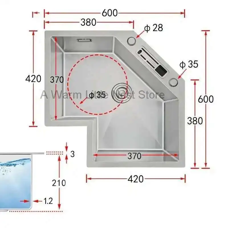 

L-shaped Stainless Steel Corner Kitchen Sinks Nordic Small Apartment Special Washing Sink Large Single Sink Kitchen Accessories