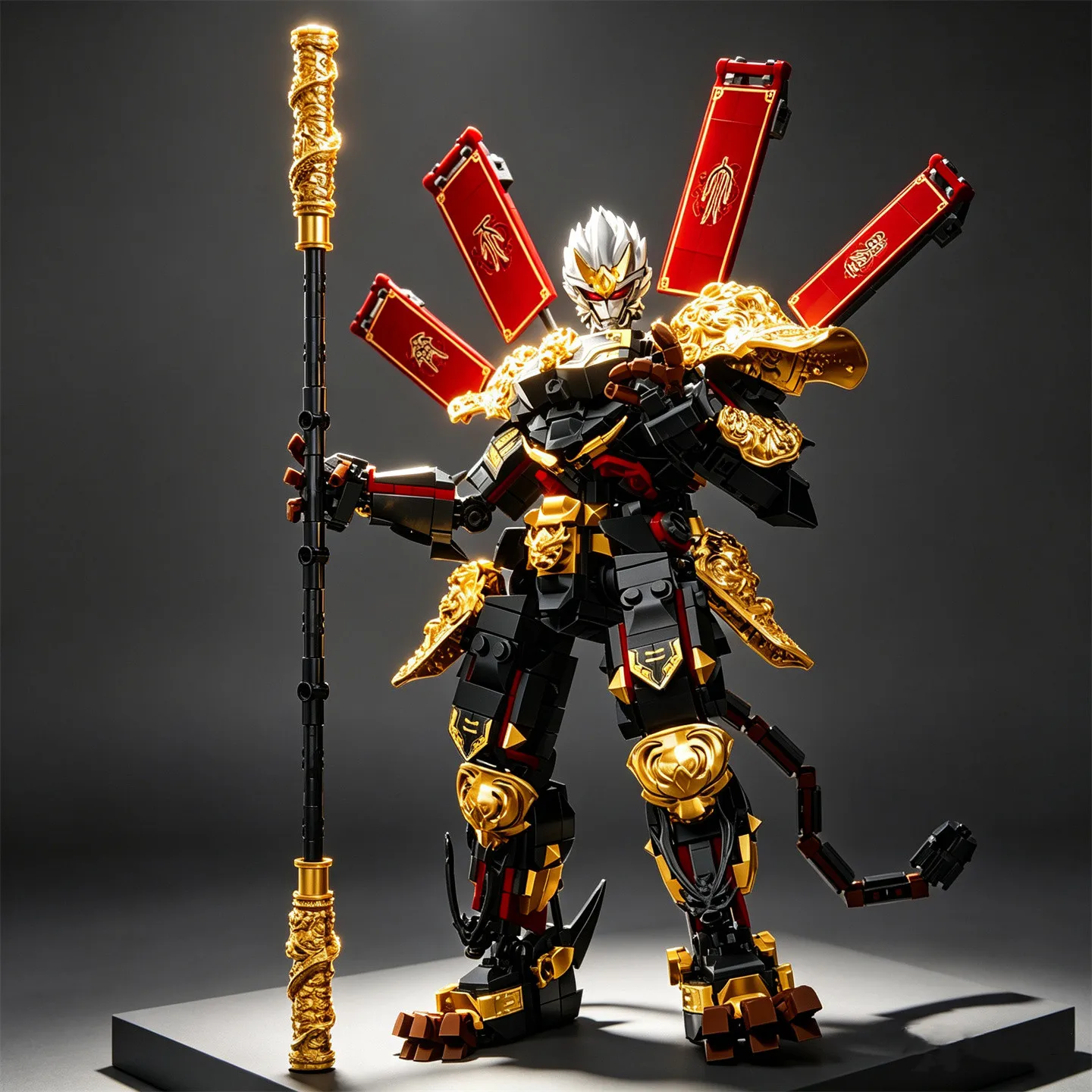 Reise in den Westen: Sun Wukong Mecha Blauer Drache Transformierbarer Roboter-Baustein-Modellbausatz, Sechs-Ohren-Makak-Handspielzeug