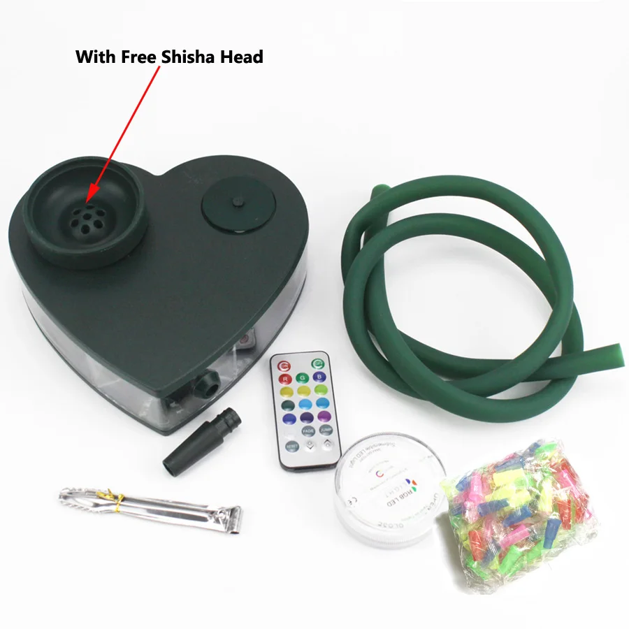 Rough Matte Finish LED Heart-shaped Hookah Set Acrylic Portable Shisha Box With Heat Keeper Nargile Narguile Chicha Cachimbas