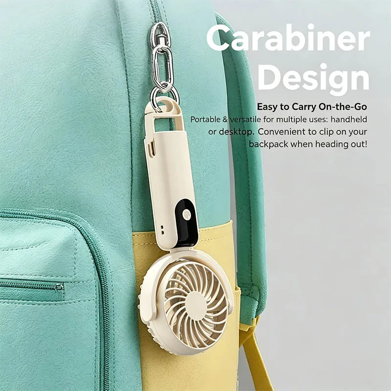 5 Speed Portable Fan, LED Display, 360° Adjustable Airflow, 3-in-1 Neck/Desktop/Handheld, Carabiner Clip, Quiet Powerful USB Fan