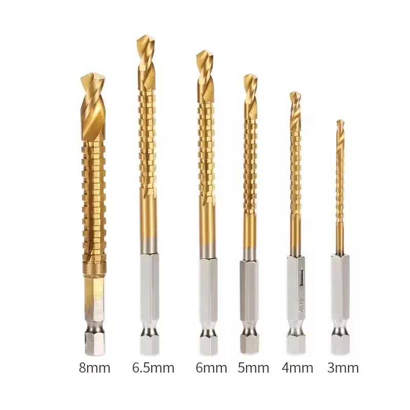 9-teiliges Titan-beschichtetes Stufenbohrer- und Sägebohrer-Set, Sechskantschaft Multifunktionale Lochöffnungsbohrer für Holz, Metall, Kunststoff – Detail 1