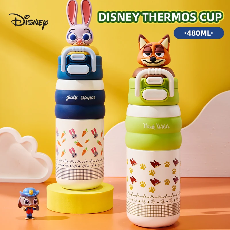 

Disney Zootopia Children's Water Bottle Insulated Cup with Straw Unisex School Use Dual-Drink Cup Large Capacity Thermos Flask