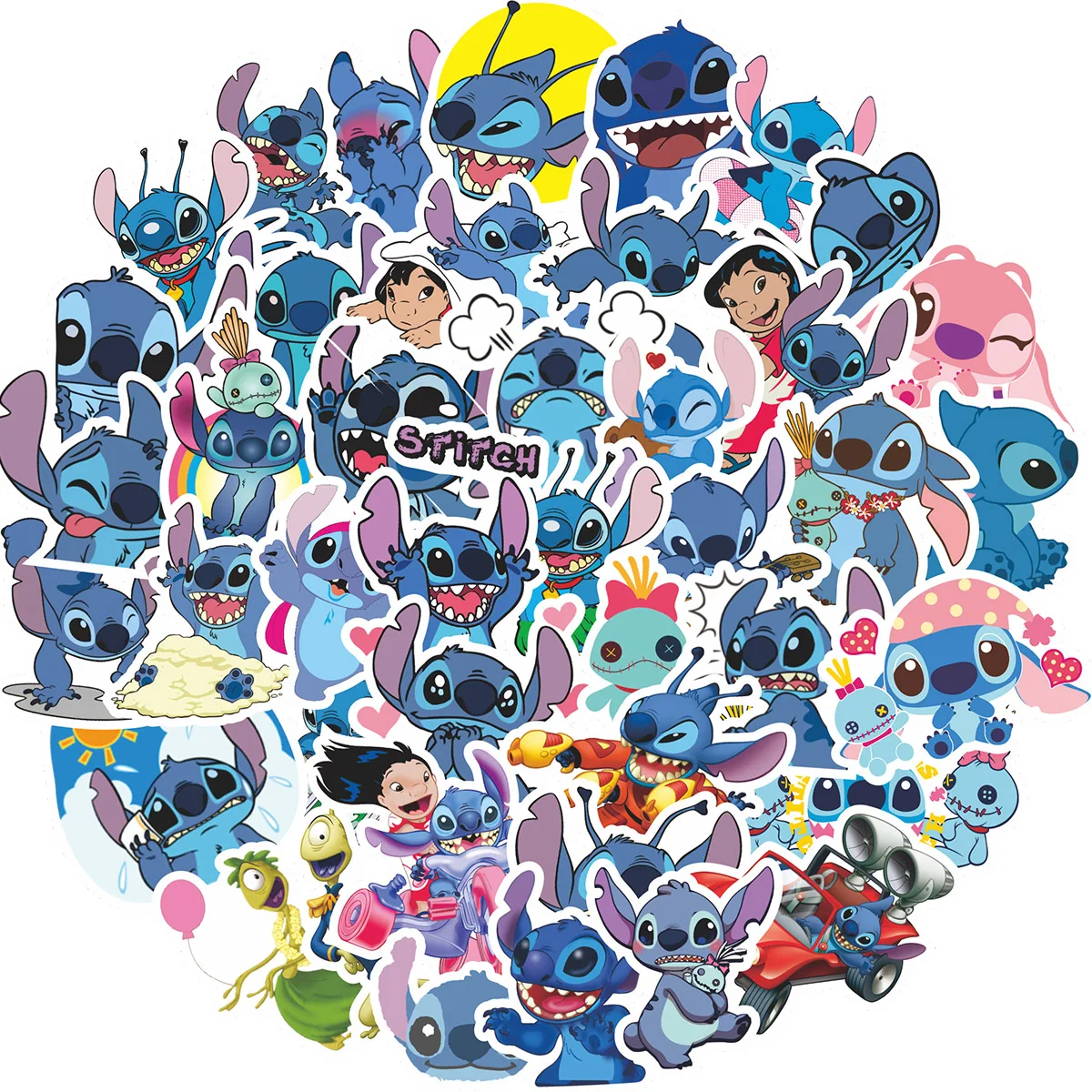 100 Buah Stiker Kartun Stitch DIY Diary Kawaii Dekorasi Grafiti Tahan Air Casing Ponsel Stiker Kulkas Skateboard Cup