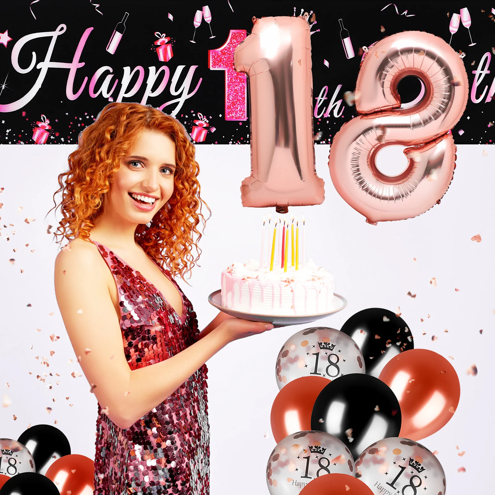

18th Decorations Set Changeable Number Balloons Girl 18 Years Old Aluminum Film Party Balloon Decor Happy Birthday Hanging