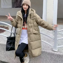 Winter Warm Coat Waisted Thin Long Down Jacket Hooded Parka Korean Winter Fashion Thickened 90 Duck Down Women's Coats