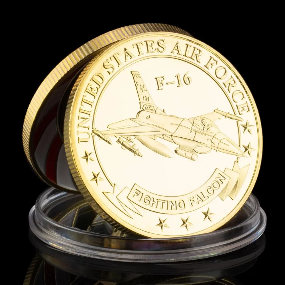 United States Air Force Souvenir Coin F-16 Fighting Falcon Aircraft Commemorative Coin Golden Plated Military Collectible Coin