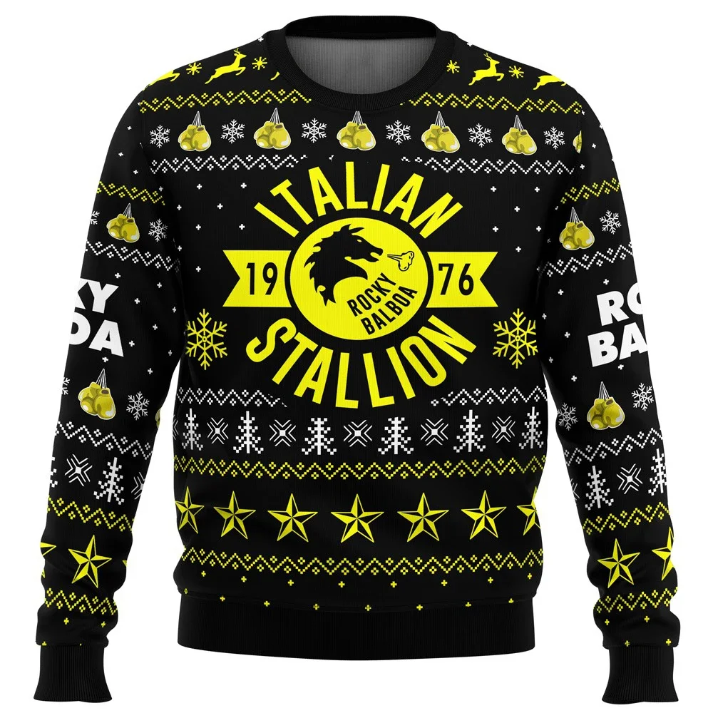 Rocky Balboa Italian Stallion Boxing Christmas Full Print Long Sleeve T-shirt Unisex Men Women Xmas Ugly Jumper Long Sleeve Tops