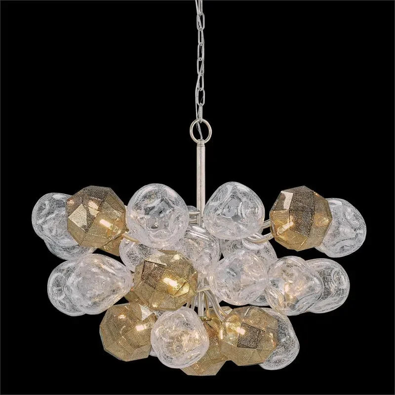 Nordic Smoke Gray Glass Bubble Chandelier Solid Copper Pendant Light for Living Room Bedroom Dining Area Decorative Fixture