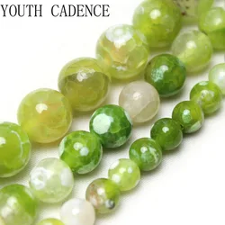Natural Stone Green Chalcedony Fire Agates Smooth Round Loose Beads For Making DIY Jewelry Bracelet Necklace Pick Size 6 8 10 MM
