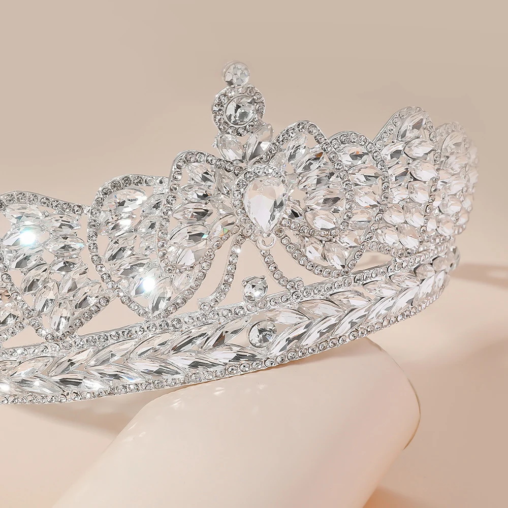 

Luxury Big Rhinestone Geometric Bridal Tiaras Crown Baroque Crystal Pageant Prom Diadem Bride Headbands Wedding Hair Accessories