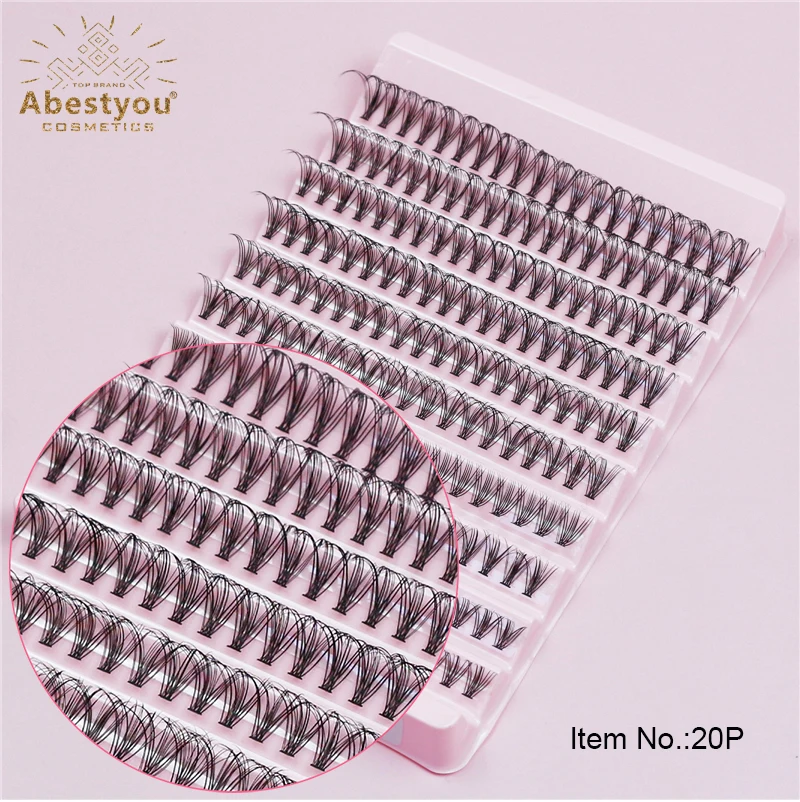 Abestyou Curl C/D 10rows 20P Diy Premade Fans Wispy Natural Eyelashes Extension Large Tray 200PCS Individual Lash Cluster Mink