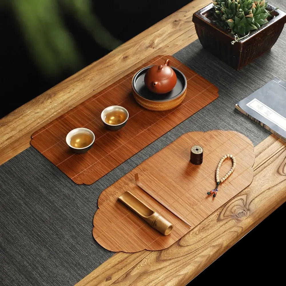 Multicolor Bamboo Tea Mat Heat Insulation Anti Scalding Hand-woven Tea Mat Multi-shape Tea Ceremony Accessories