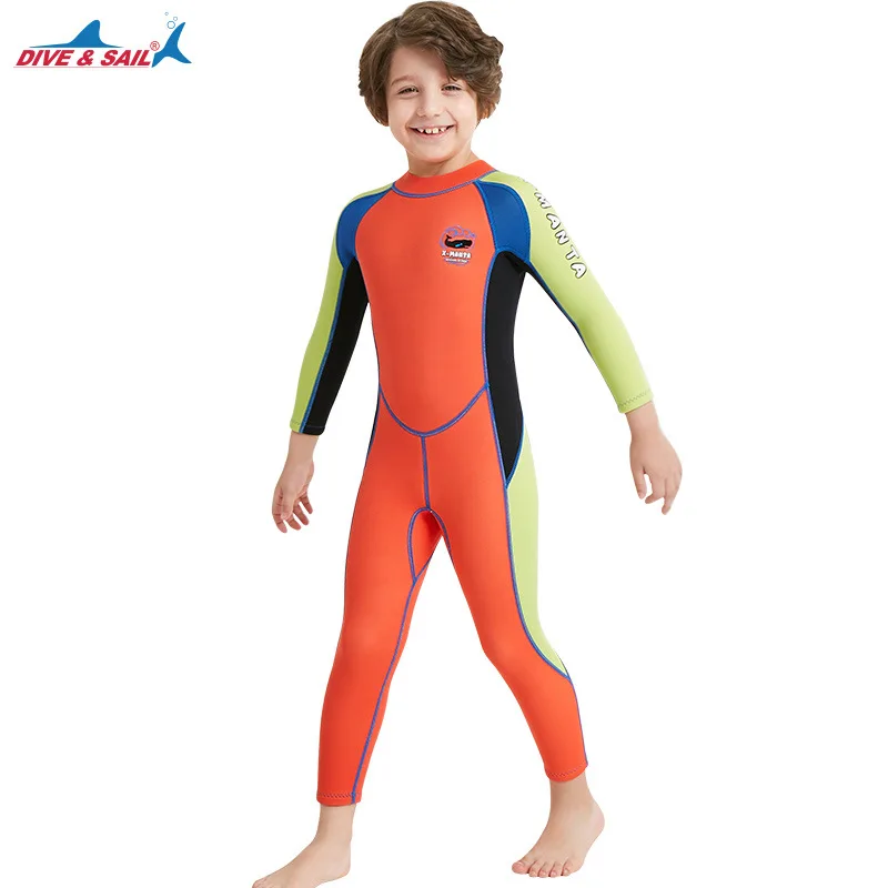 2.5MM Children's Wetsuit One-piece Long-sleeved Swimsuit Thermal Sunscreen Snorkeling Hot Spring Surfing Suit