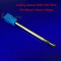 6mm BALLNOSE CNC Router End Mill HRC55 Round Bottomed End Milling Cutter Ball Nose Two Flute Spiral Bit R 3mm  Long Length 100mm