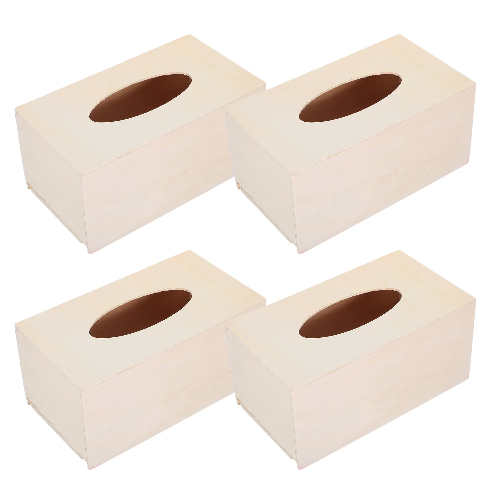 

4 Pcs Handmade Clay Mold Unfinished Wood Napkin Holders Dining Table Craft Tissue Boxes for Bamboo Office