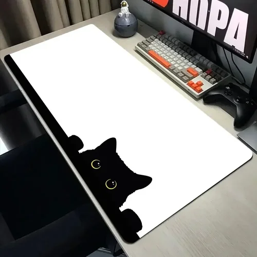 Imagen 2 del producto Divertidos alfombrillas de ratón de gato negro, alfombrilla de escritorio de empresa XXL para ordenador, cojín grande Kawaii de 800x400, accesorios de oficina