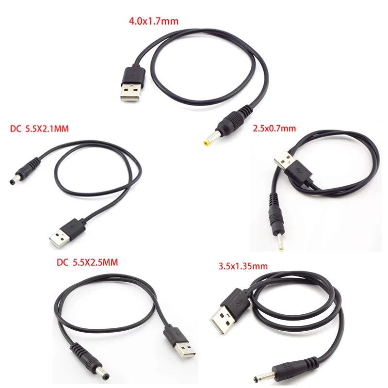 USB tipo A macho Jack Plug, conector do cabo de extensão, fonte de alimentação, 5,5x2,5mm, 3,5mm, 4,0mm x 5,5mm, 2,1mm, A7, 1m