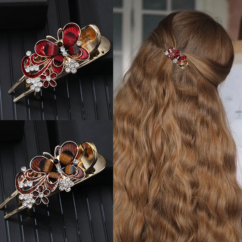 Butterflies Rhinestones Hair Clips Headgear Straight Line Hair Clips for Women