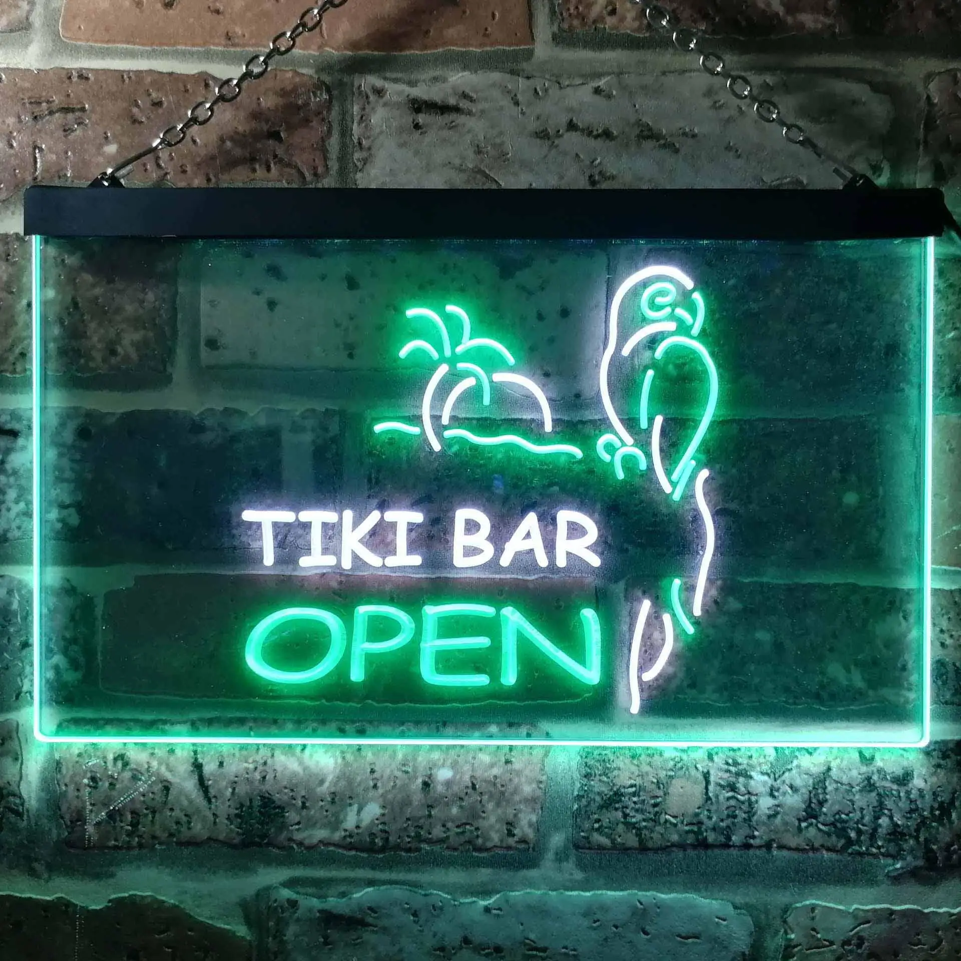 

TIKI BAR OPEN. with Parrot Dual Color Led Neon Sign st6-i0067